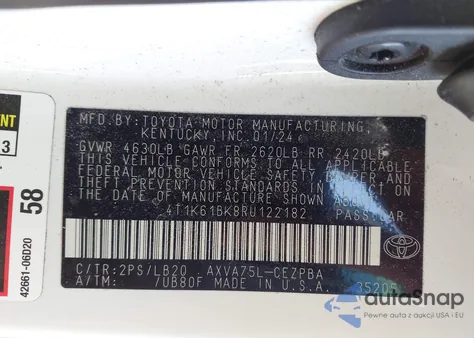 2024 Toyota Camry Xse из США, поврежденный, VIN 4T1K61BK8RU122182